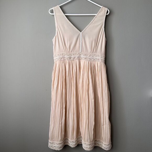 Massimo Dutti Dresses & Skirts - Massimo Dutti Midi Dress 6 Pink Beads Pleated Boho Romantic Dainty‎ Fairy Ballet
